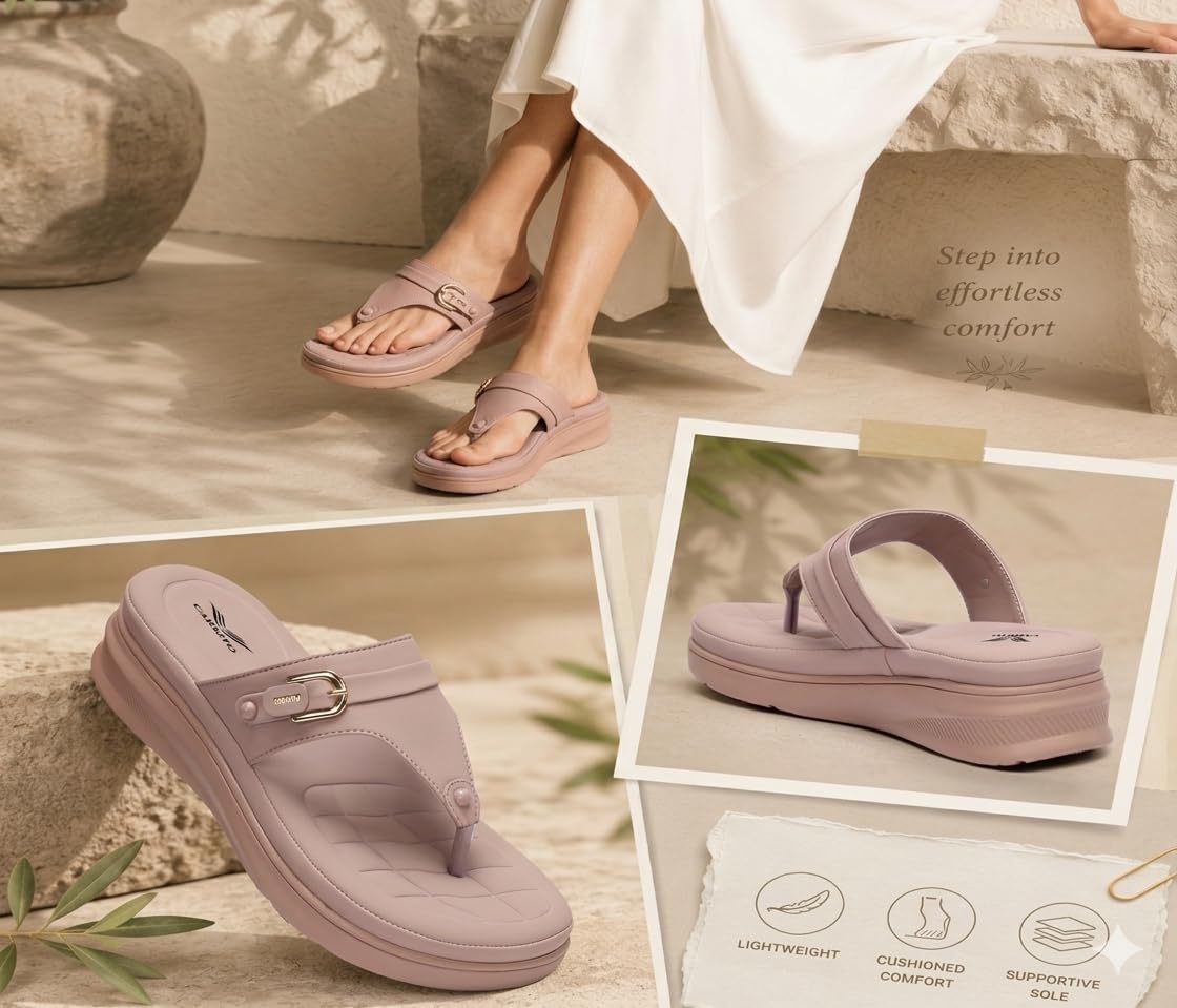 Carrito, Women Wedge Heels Thong Sandals| Comfortable Flats Sandals (Peach, UK Footwear Size System, Adult, Women, Numeric, Medium, 8)