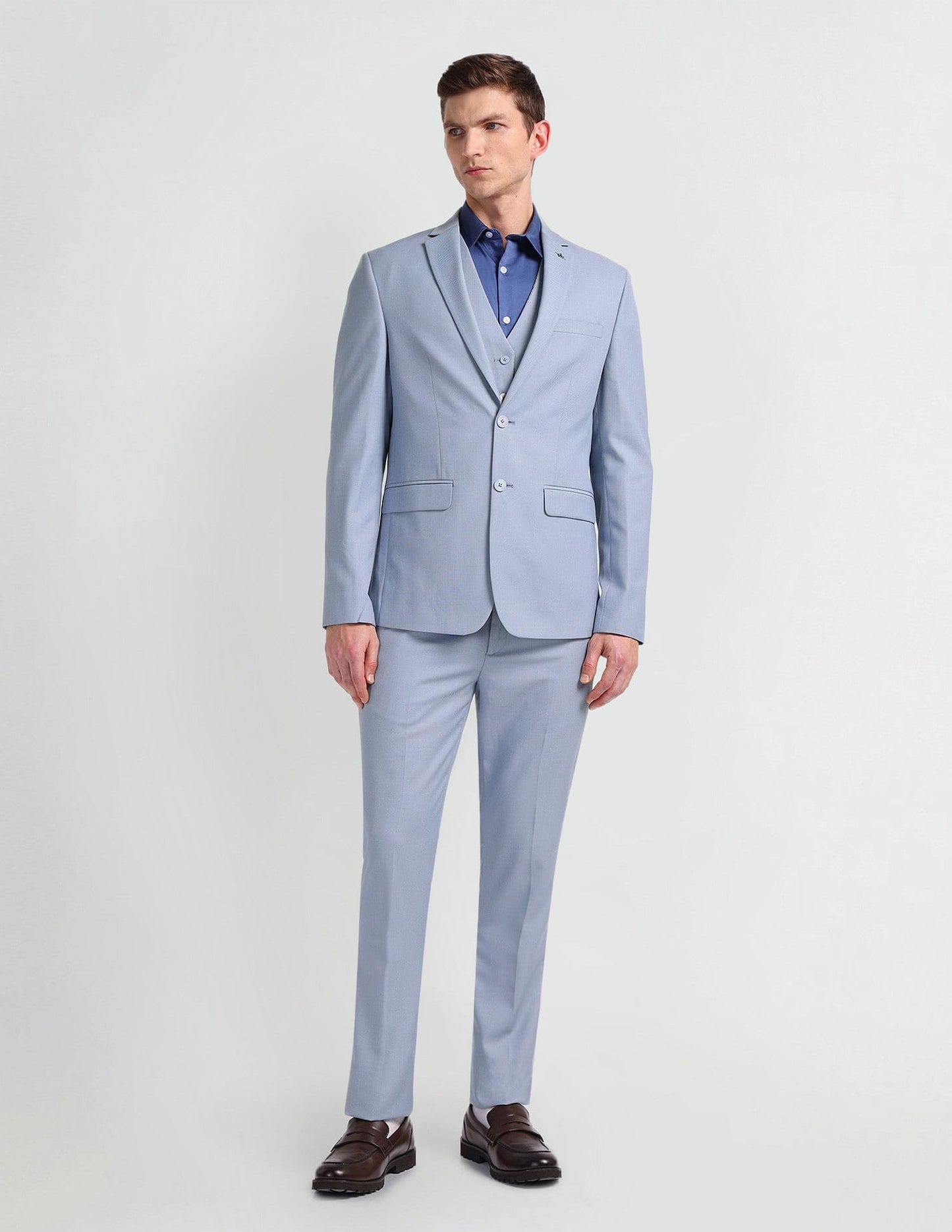 Arrow Men's Polyester Single Breasted Business Suit Pants Set (ARAHSU5500_Blue