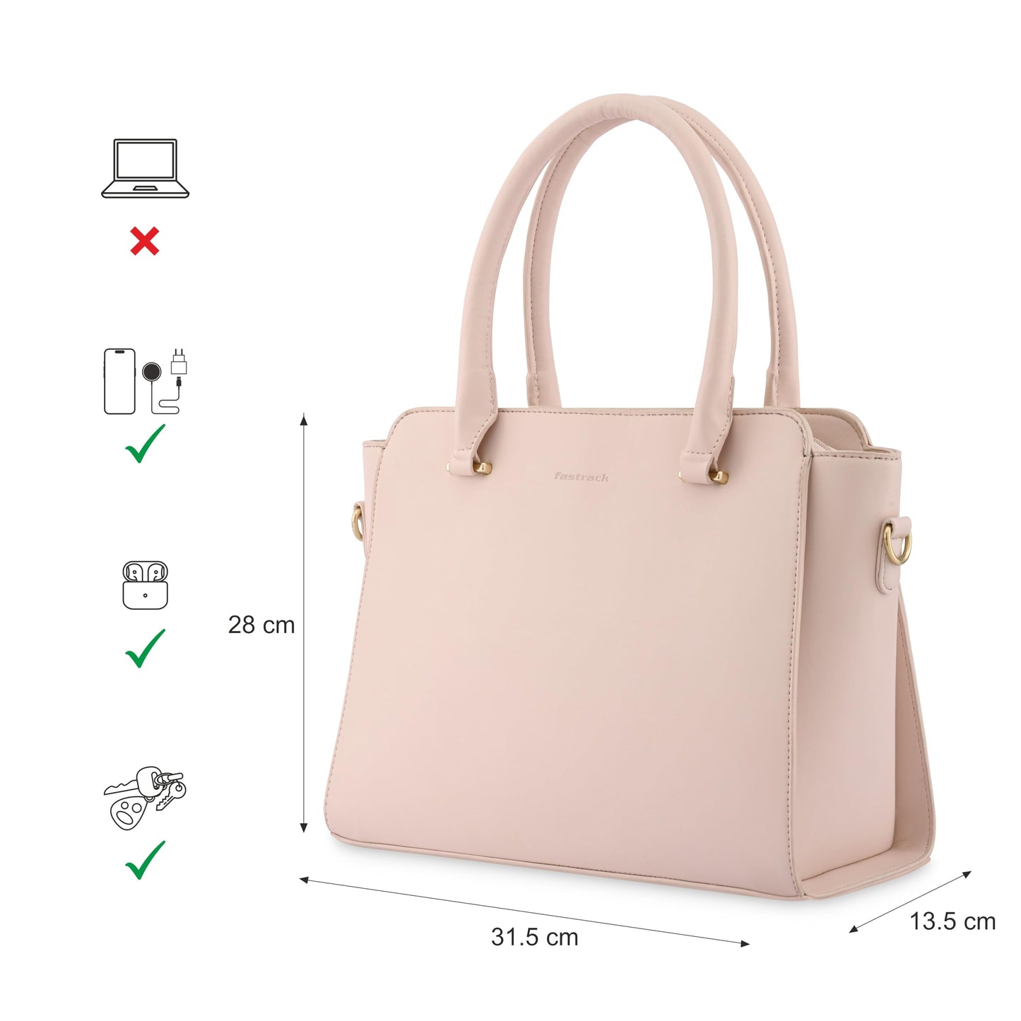 Fastrack Women and Girls Solid Classic Satchel Bag, And | Made Up Of Premium Faux Leather, Pink