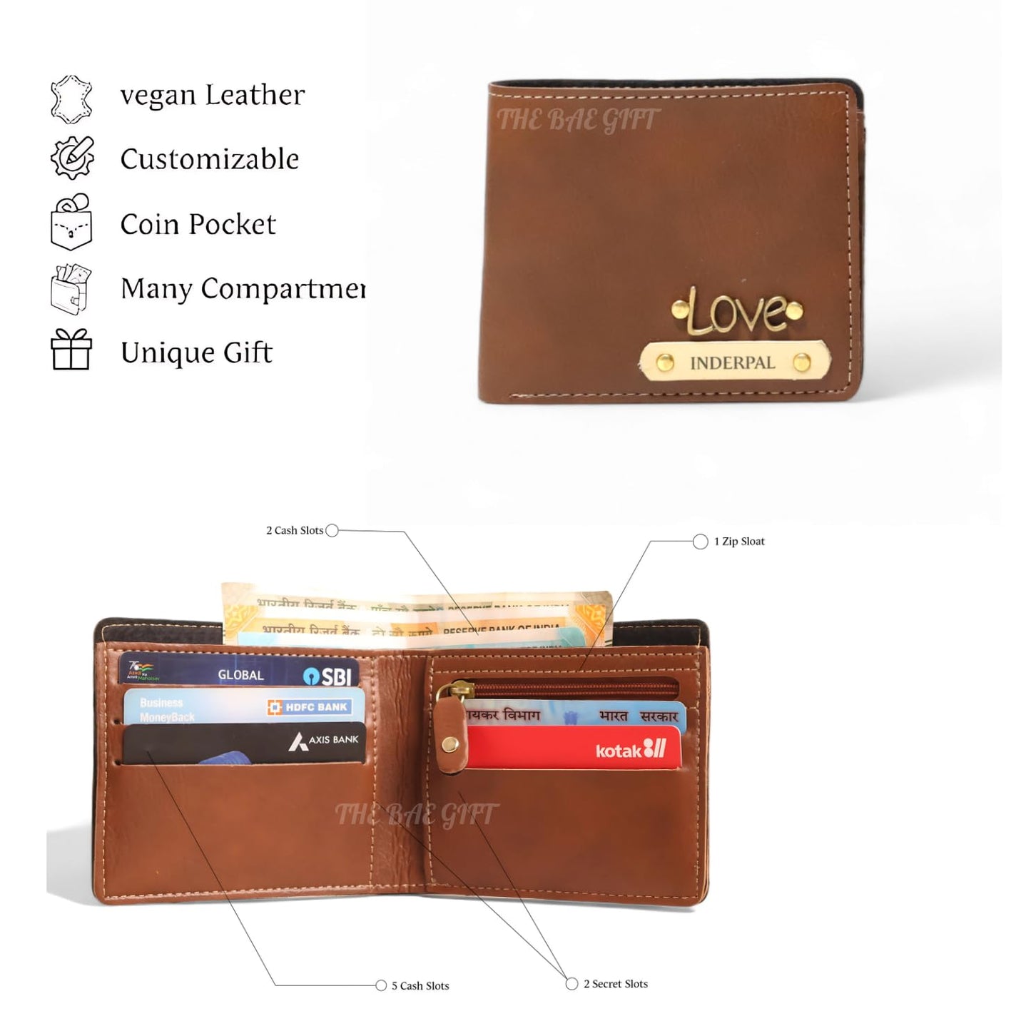 The Bae Gift Men Leather Personalized Wallet I Customized Slim Stylish Purse with Name & Charm I Unique Birthday Anniversary Gift Love Husband Employees Clients