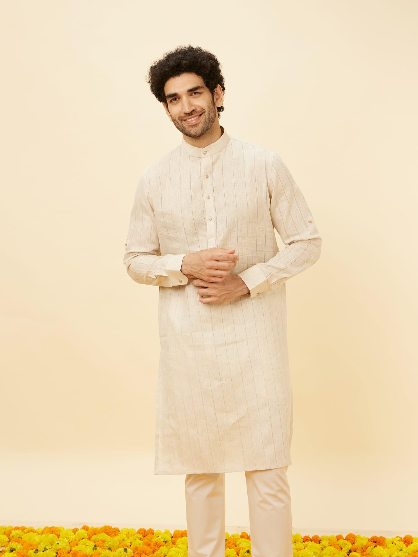 Manyavar Mens Natural Linen Only Kurta