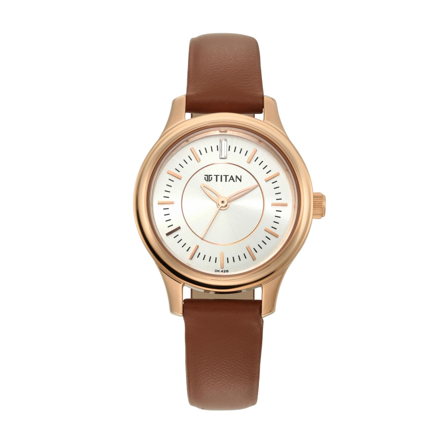 Titan Quartz Analog Silver Dial Leather Strap Watch for Women-2638WL01