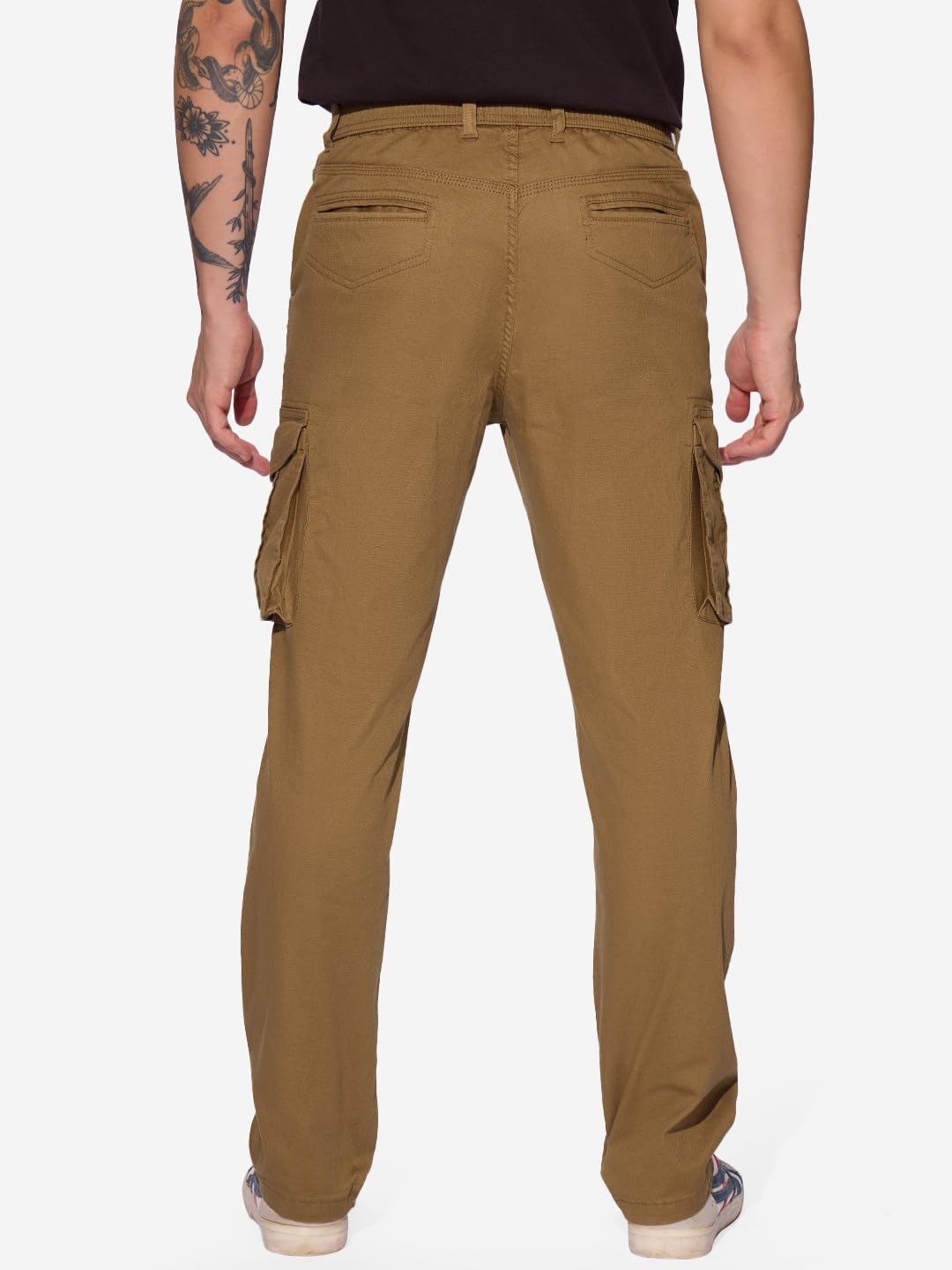 The Souled Store Solids: Rust Men and Boys Buttoned Straight Fit Cotton Cargo Pants