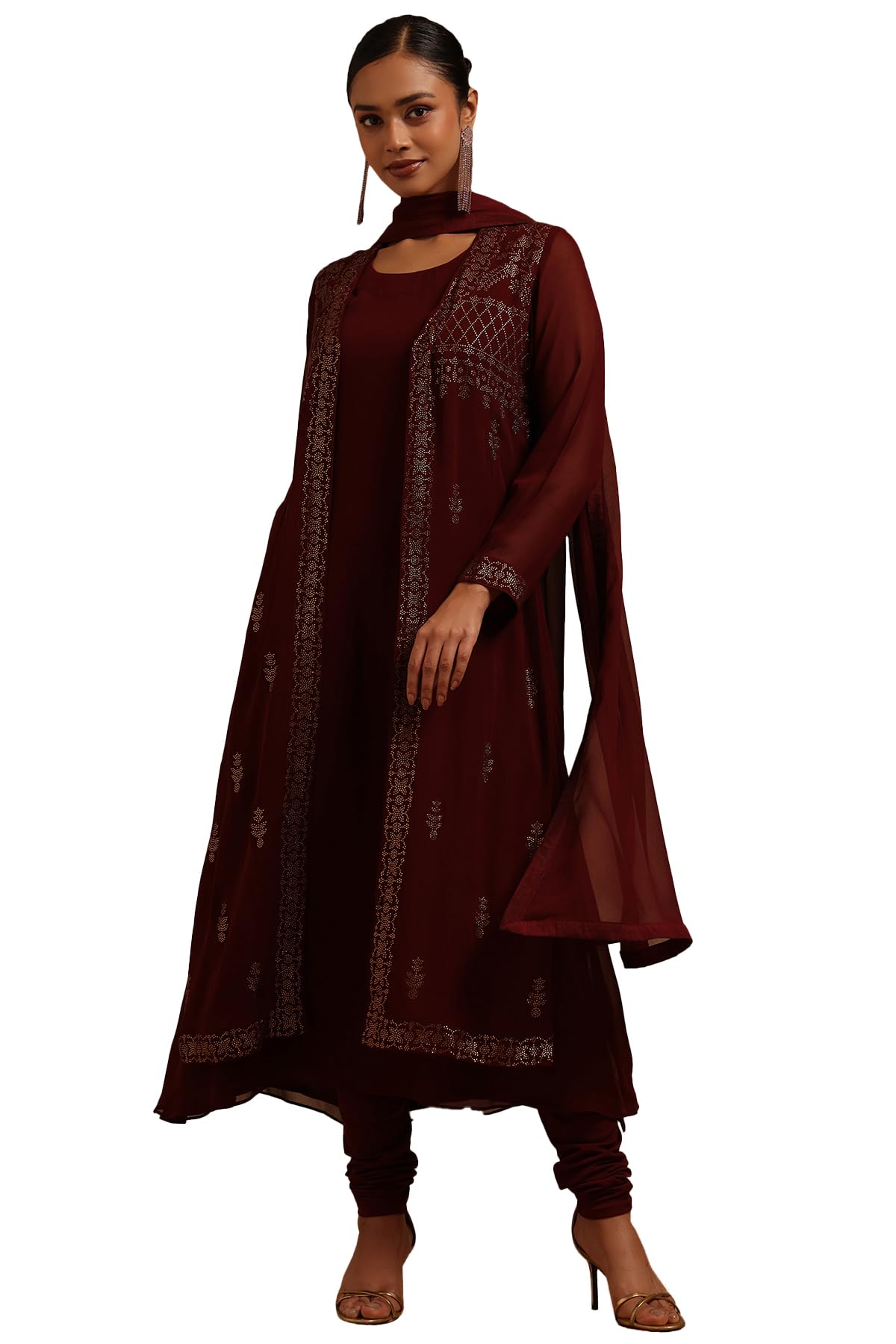 Soch Womens Maroon Georgette Solid Suit Set