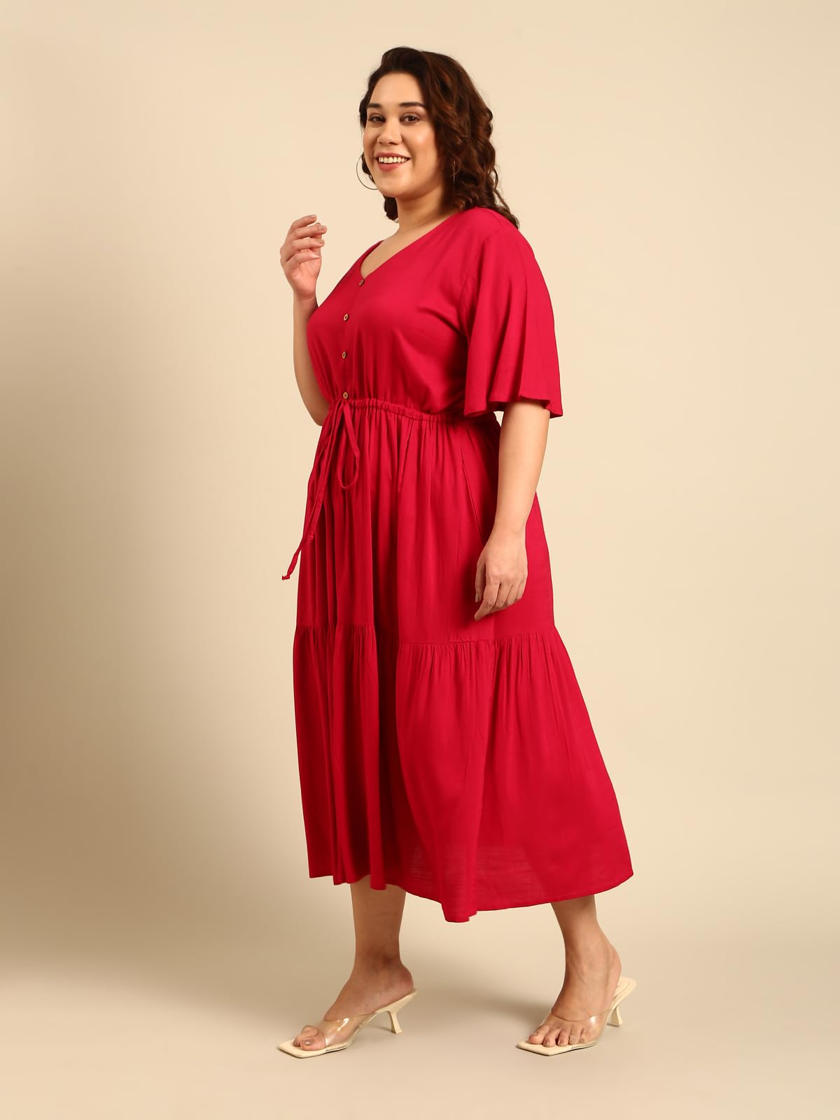The Pink Moon Women's Maxi Plus Size Fit & Flare Solid Pink Dress - (DRS_Block_DPINK_Pink_6XL)