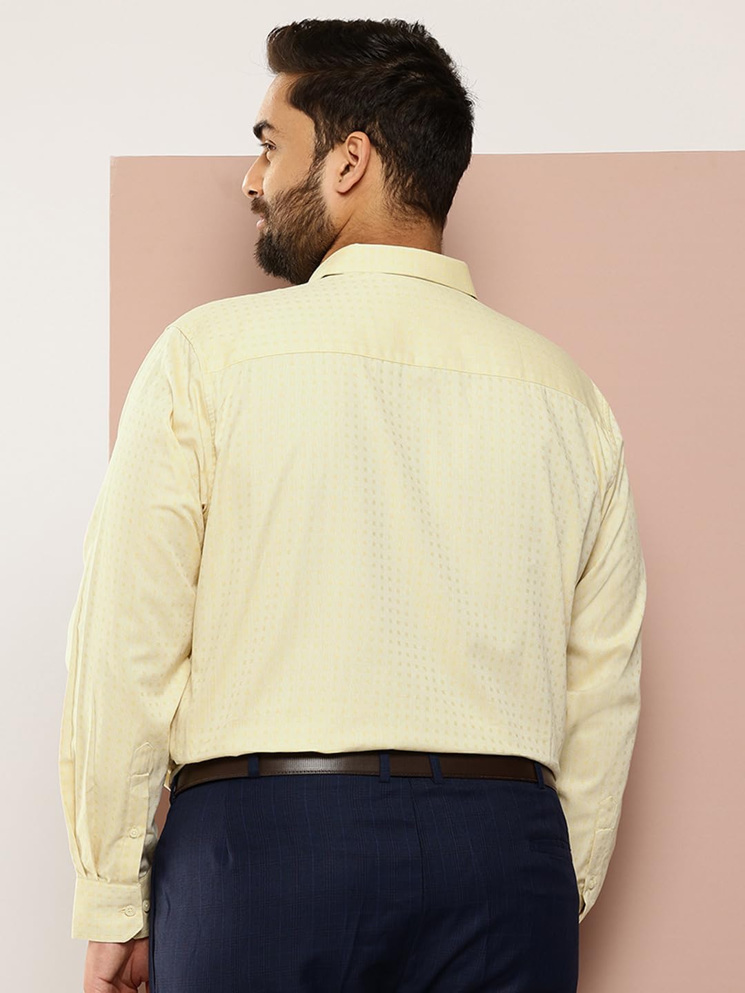 Thomas Scott Mens Plus Size 100% Cotton Full Sleeves Textured Formal Shirt (TS1340_Yellow, 4XL)