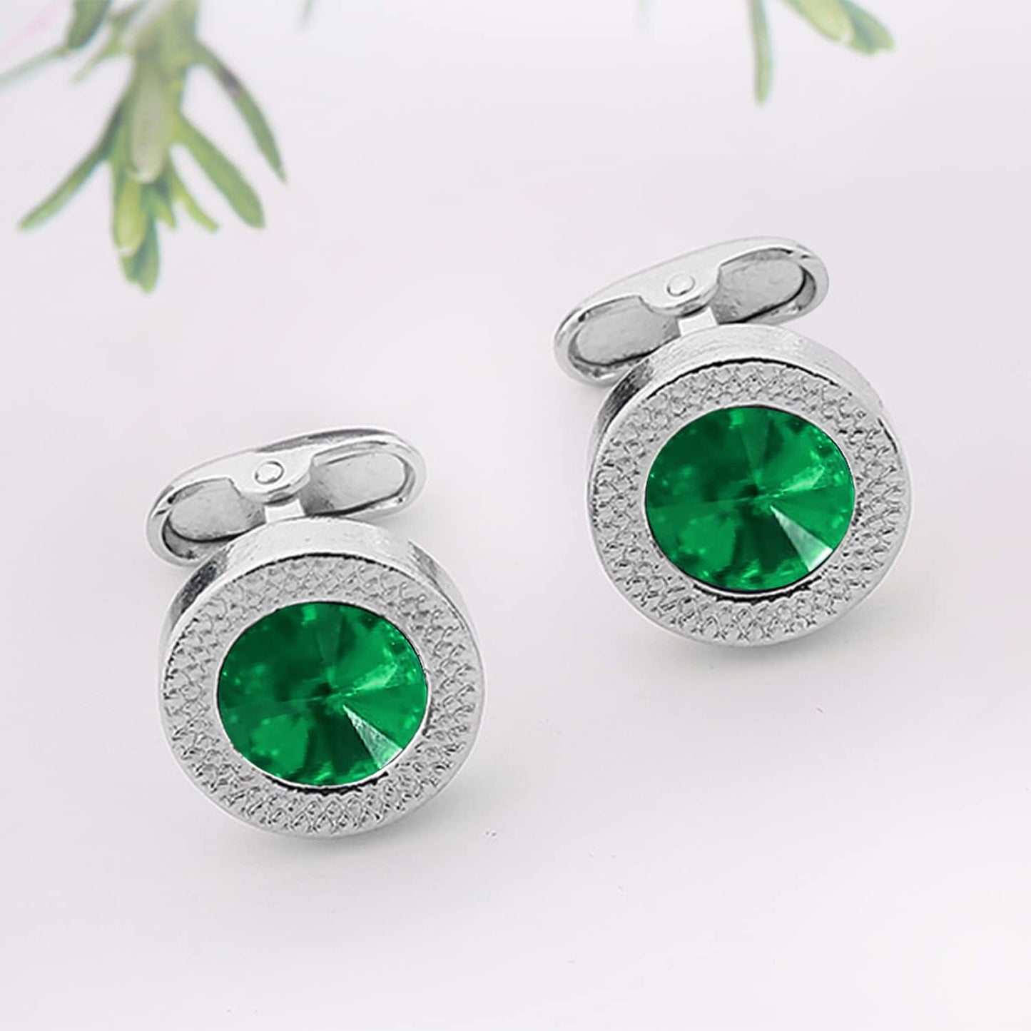 Peora Green Silver Two Tone Cufflinks Set Stylish Accessories for Men & Boys Wedding Business Gift (PX9CL96GRN)