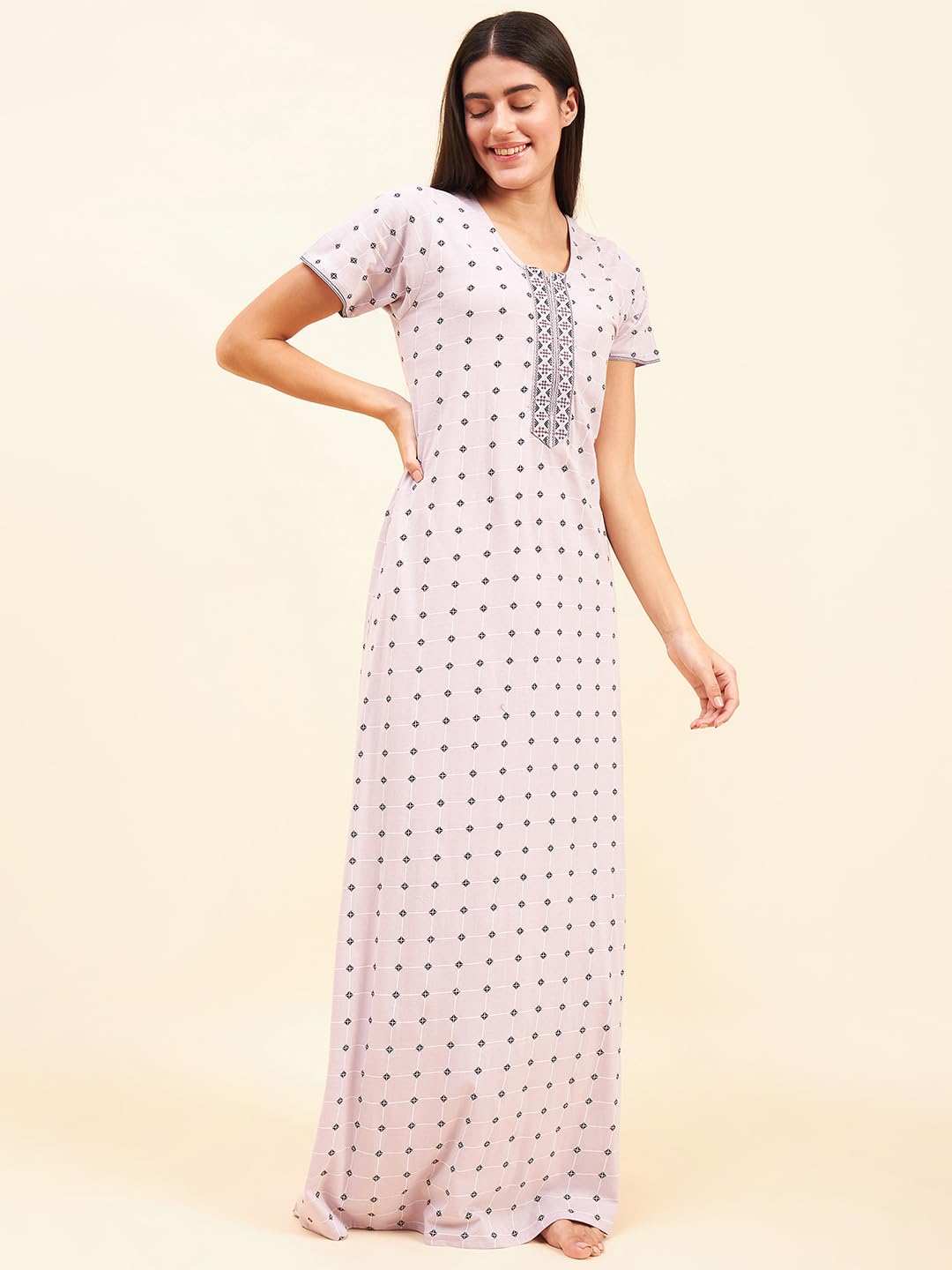 Sweet Dreams Women Printed Half Sleeves Night Dress Rose