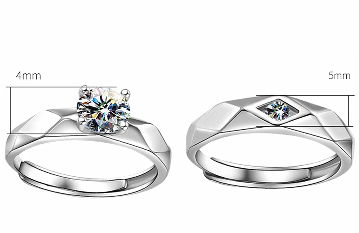 Fashion Frill Romantic Her King Her Queen Ring Crystal Silver Plated Stainless Steel Couple Ring For Women Girls Men Boys