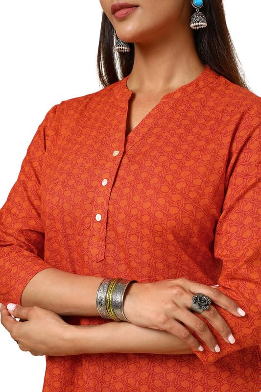 Soch Womens Orange Cotton Blend Abstract Print Tunic