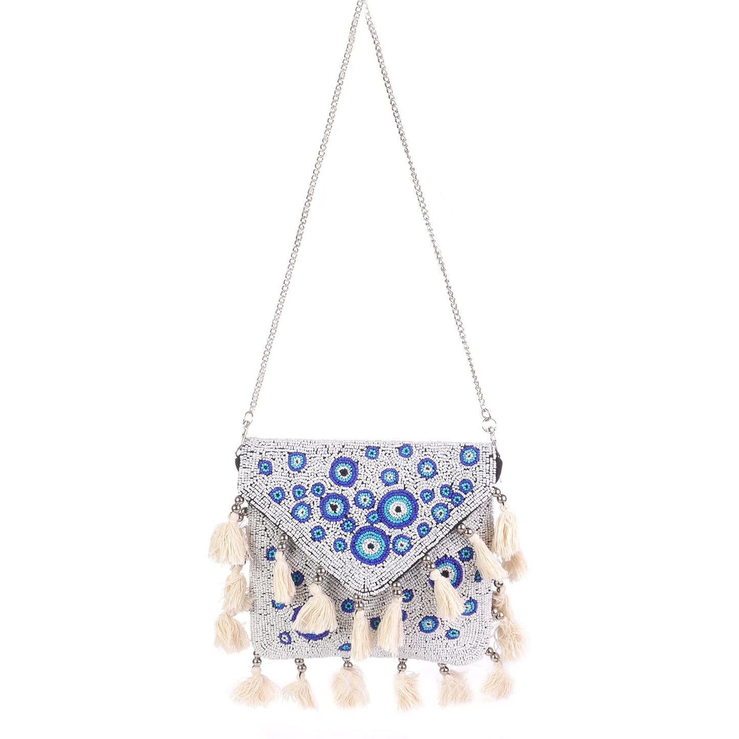 SWISNI Blue White And Blue Designer Small Boho Bag II Women's Traditional Designer Clutch For Women & Girls II BANJARA BOHO BAG