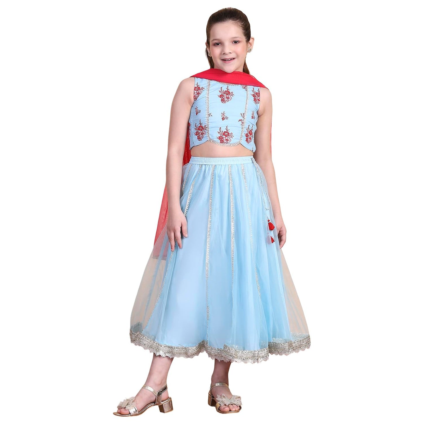 Biba Girl's Cotton Lehenga Set (KWPAISLEY6400SS25SKBLU_Sky Blue_8-9 Year)