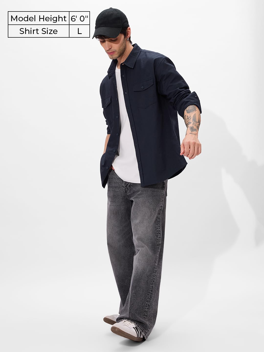 The Souled Store Solids: Classic Indigo Men and Boys Long Sleeves Collared Neck Button Front Cotton Utility Shirts