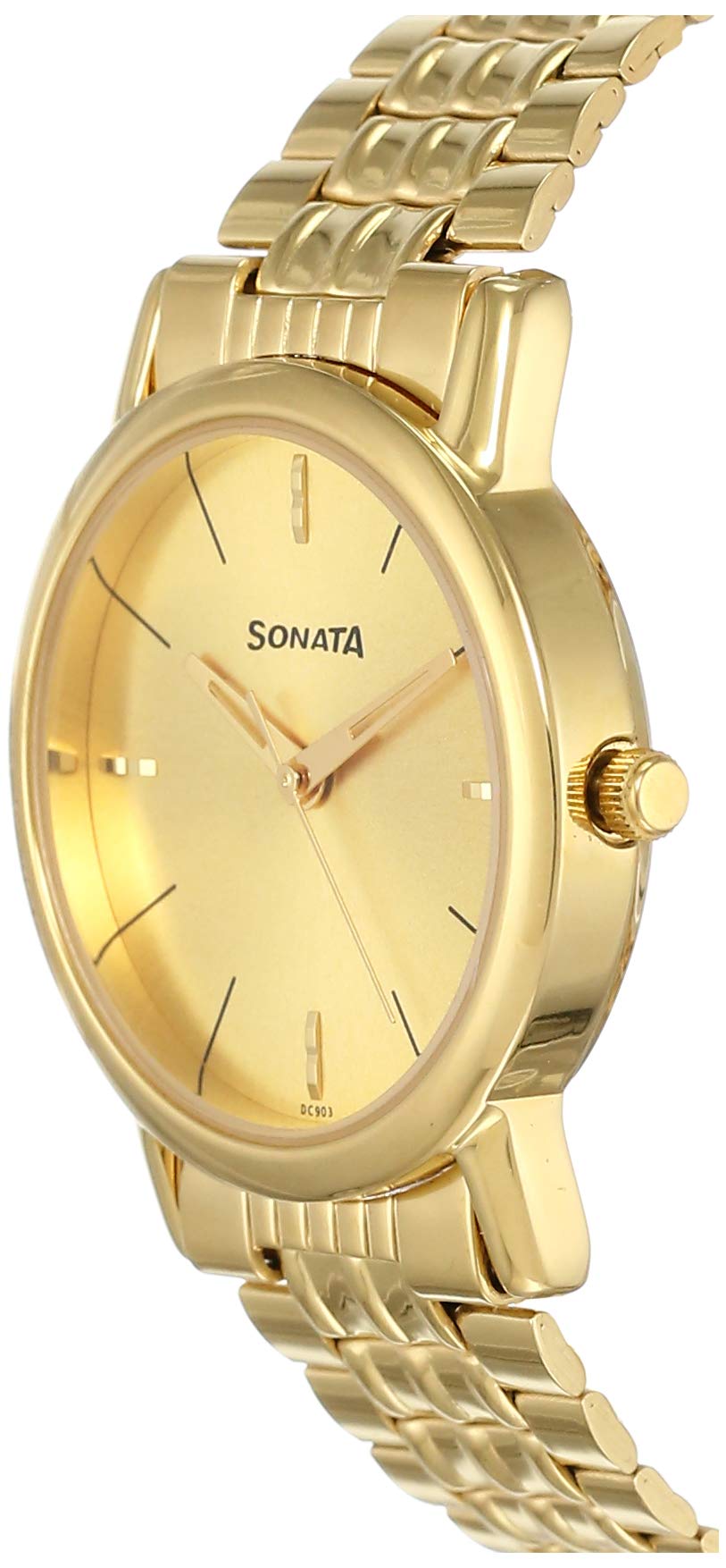 Sonata Quartz Gold Dial Gold Stainless Steel Strap Watch For Men - NP7987YM06W