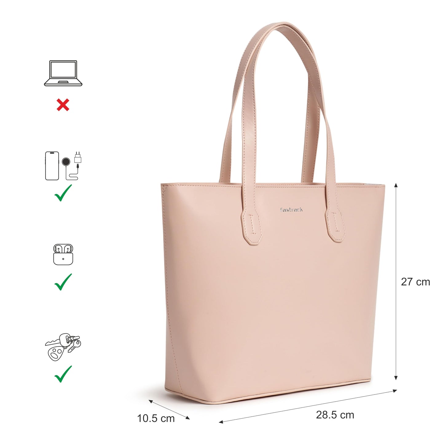 Fastrack College Tote Bag for Women, Girls and Ladies | Made of Premium Faux Leather