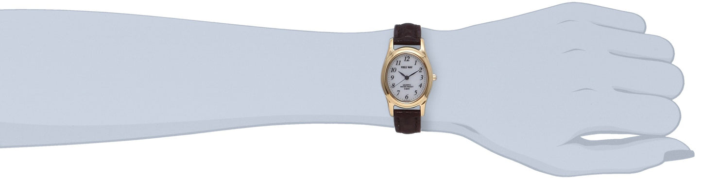 Citizen Q&Q AA95-9917 Women's Analog Solar, Waterproof, Leather Strap, White x Brown, Dial color - white, watch