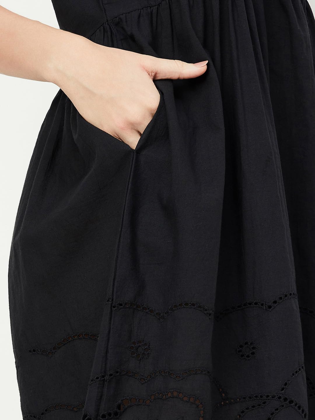Max Women's Cotton Modern Midi Dress (MG48018_Black