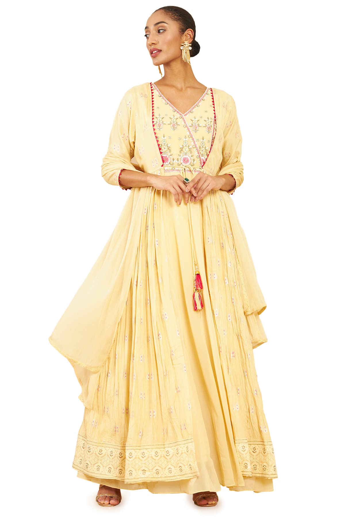 Soch Women Beige Art Silk Embroidered Gown