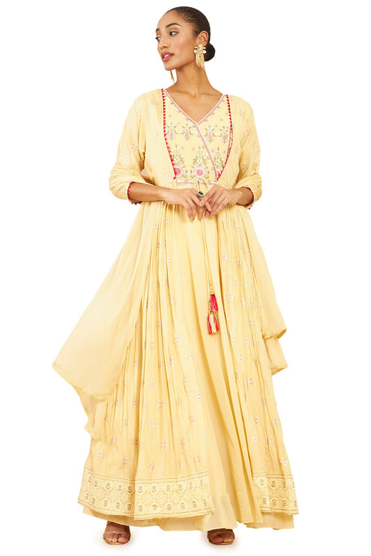 Soch Women Beige Art Silk Embroidered Gown