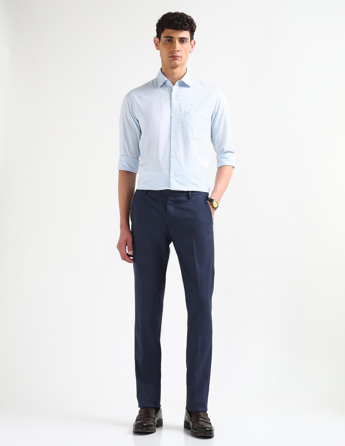 Arrow Men's Textured Dobby Trousers (ARAKTR2005_Blue_34)