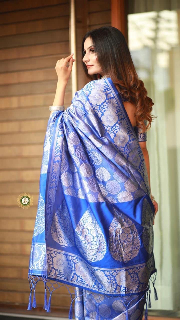 SGF11- Women's Kanjivaram Soft Silk Saree With Blouse Piece (Royal Blue)