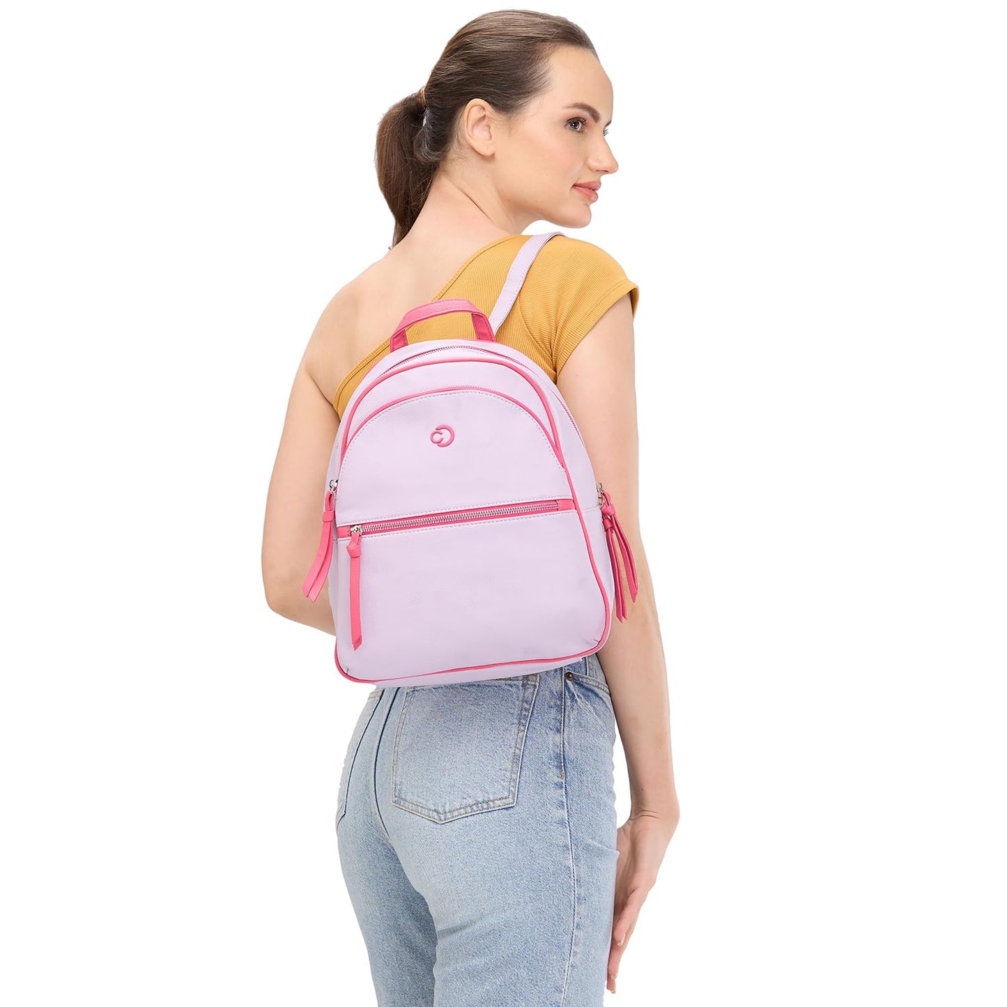 Caprese Mia Fashion Backpack Lilac Chic Dual-Color Backpack with Tassel Keychain, Ideal for College, Travel and Daily use