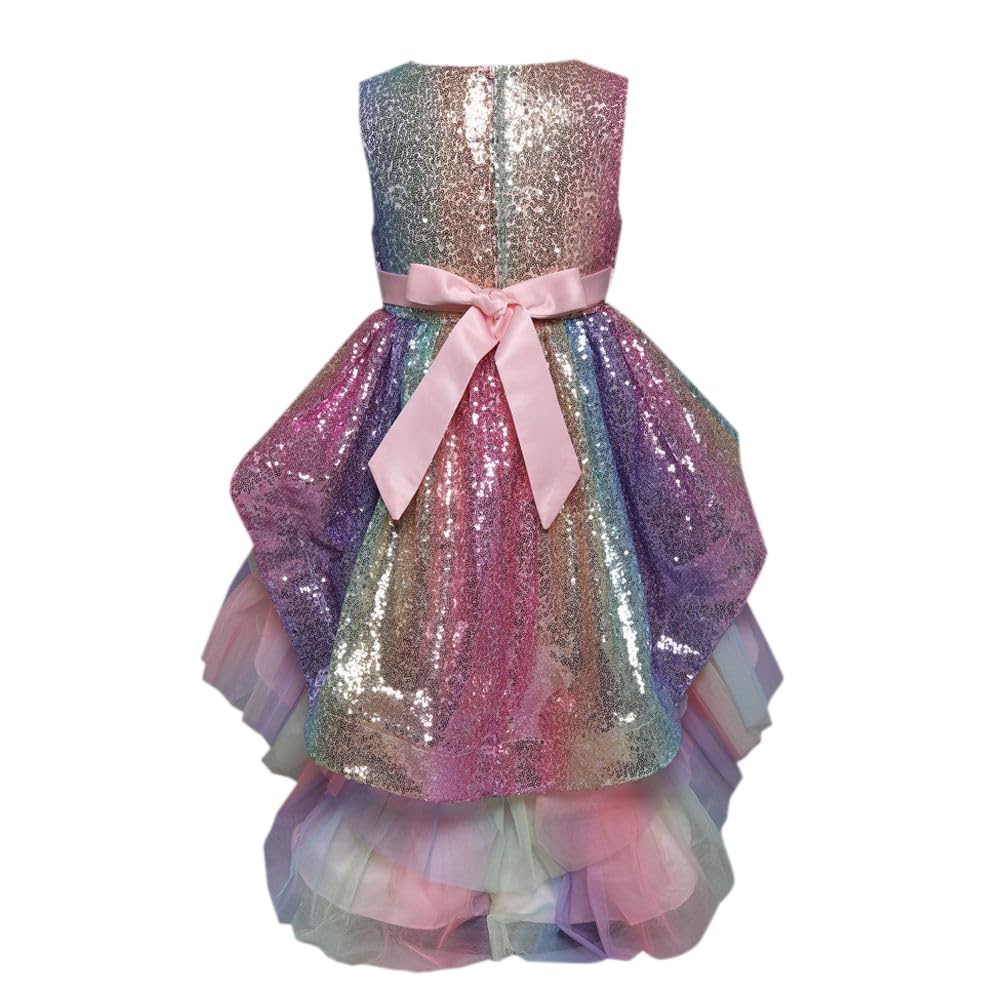 Hopscotch Girls Fit And Flare Knee-Length Polyester Bow Applique Sleeveless Party Dress in Peach Color for Ages 4-5 Years (ZHG-4183908)