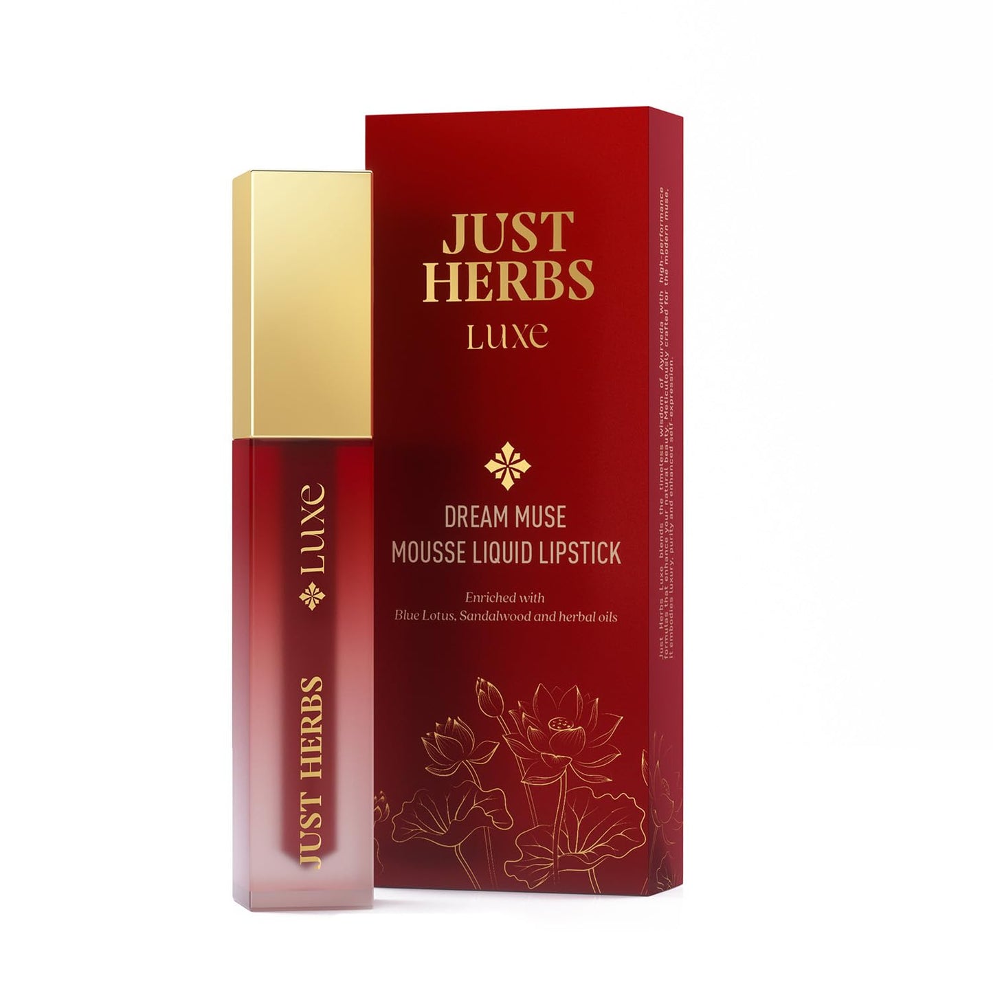 Just Herbs Luxe Dream Muse Mousse Liquid Lipstick | Luxury Makeup | Velvet Matte | Long Lasting & Transferproof Formula | Ayurvedic Lipstick – 3.5 ml (08 MAROON DESIRE)