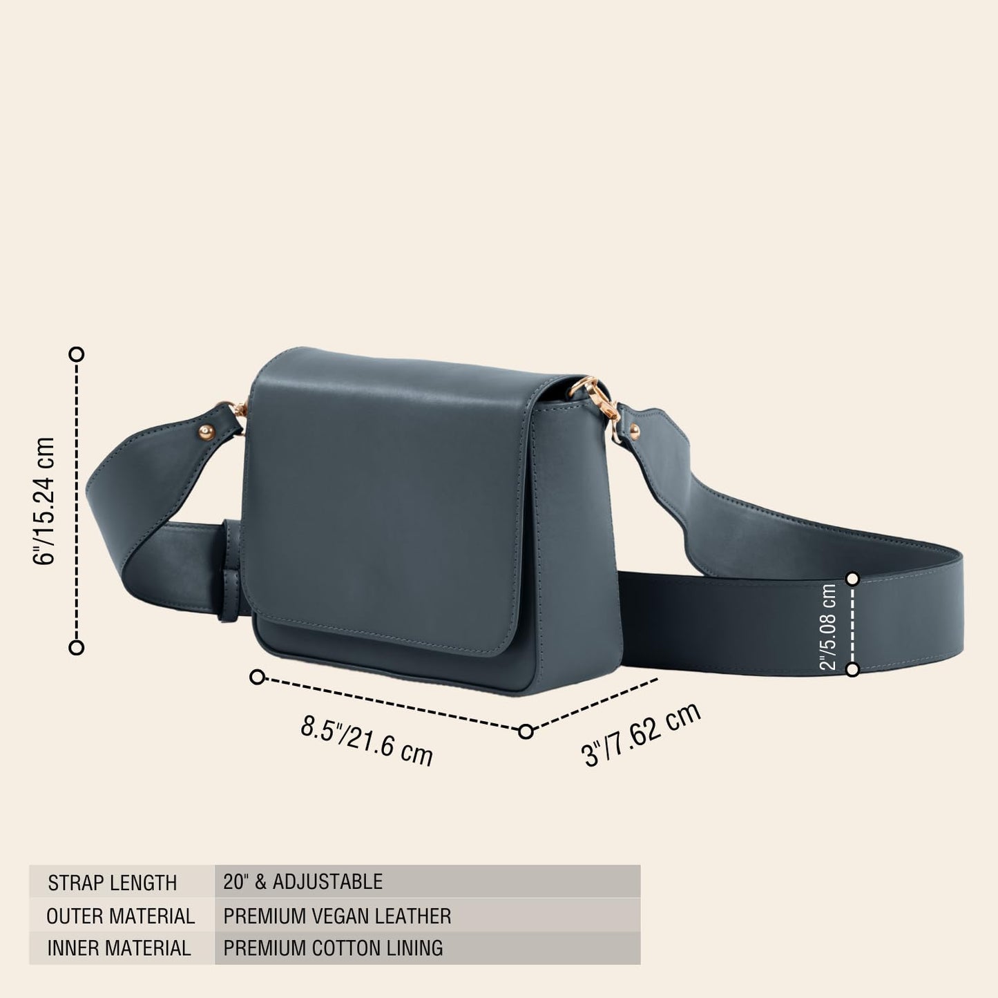 The Gusto Women Pulse - Premium Vegan Leather Cross Body Western Sling Bag | Handmade, Stylish Sling Bag With Adjustable Strap | College, Office, Casual Use | Moss Blue