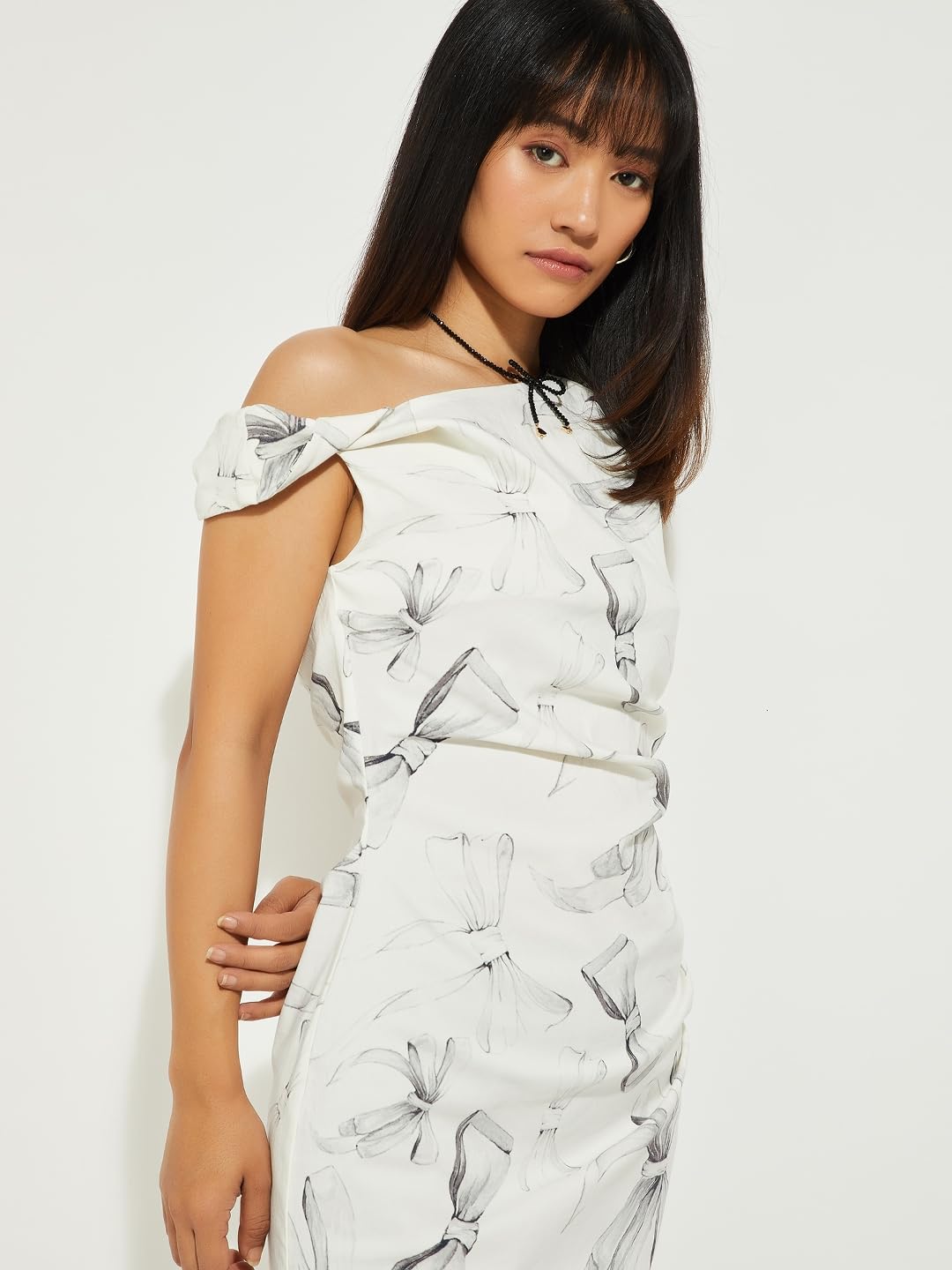 Max Women Knee Length Alaya F x URB_N Printed One Shoulder Shift Dress