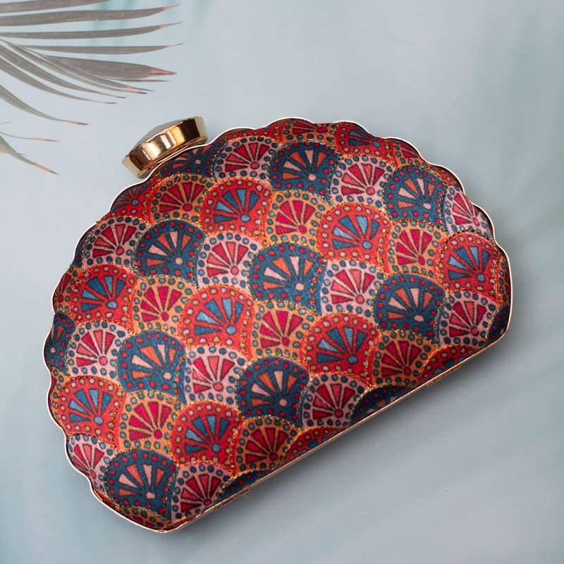 Artklim Pink Base With Embroidered Ambies Clutch Bag for Women with Detachable strap