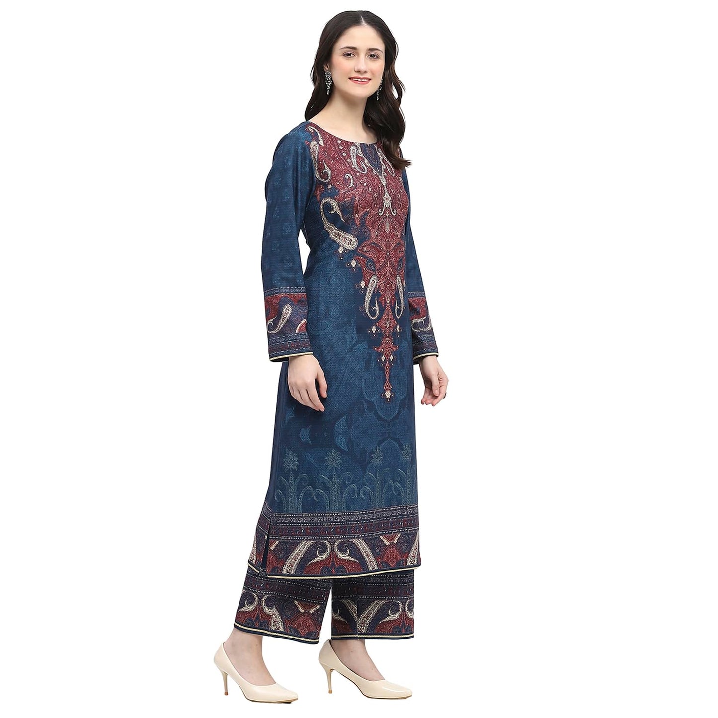 BIBA Women's Polyester Blend Kurta Sets (WNWR2826AW24TEAL_Teal Blue