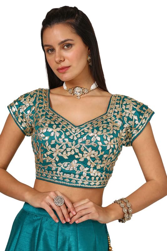 Soch Womens Teal Dupion Silk Ghagra Choli