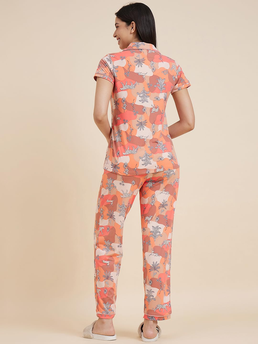Sweet Dreams Women's Cotton Blend Geometric Pajama Set Pack of 2 (2112AXCO Peach XL)