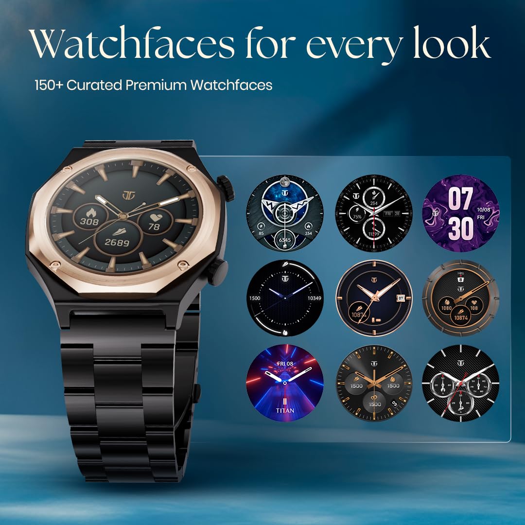 Titan Maestro 1.47" Zero Lag AMOLED Smart Watch for Man with SS316L Stainless Steel, BT Calling, 60Hz Refresh Rate, Health Tracking,10 Days Battery,Water & Dust Resistant, Extra Silicon Strap (Silver)