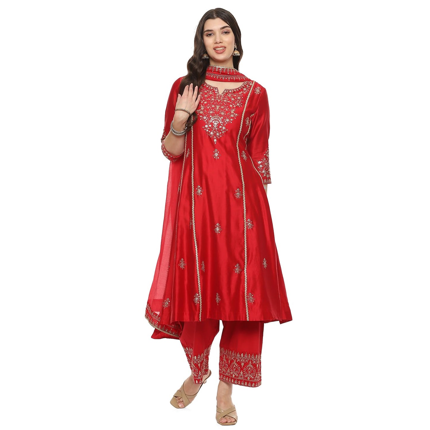 BIBA Women EMBROIDRED Kalidar SALWAR KURTA DUPATTA(SKDKINARI8926_RED_36)