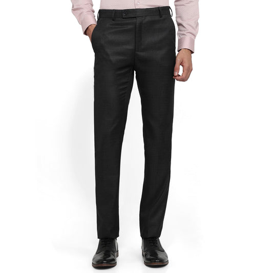 Raymond Men Slim Fit Structure Pattern Polyester Blend Flat Front Formal Trouser Blue