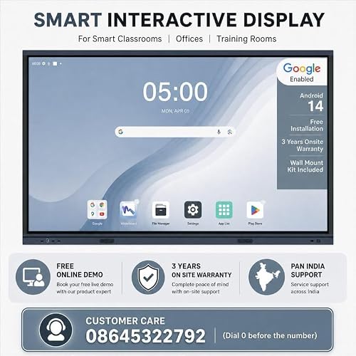 BIG VUE Pro 75 inch Android 16 Interactive Television + Stand | 4K UHD AI Enabled EDLA Flat Panel Digital Board | Ultra Octa-Core Processor | 8GB RAM + 128GB ROM | Zero Bonding for Teaching & Business