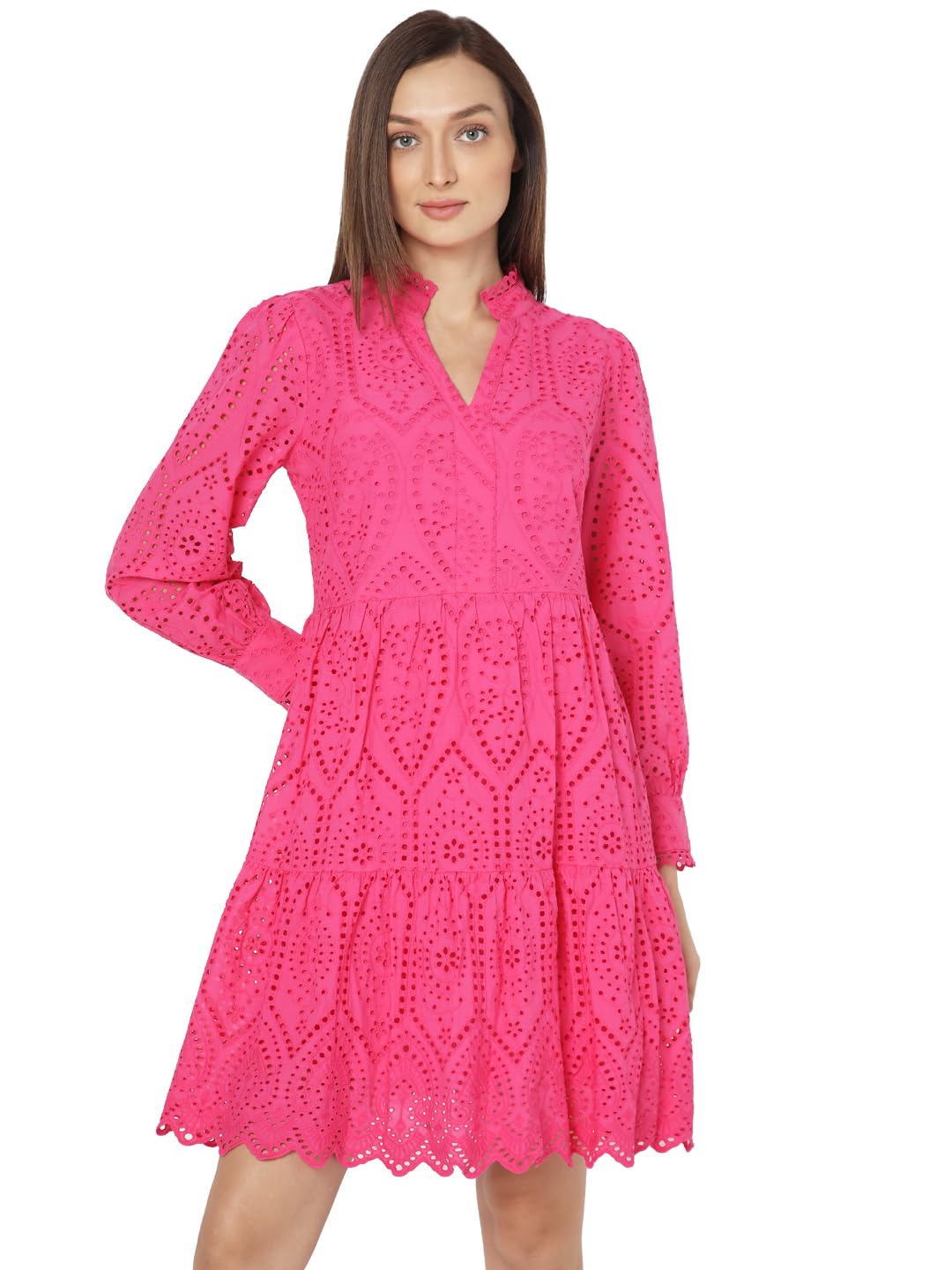 Vero Moda Women's Cotton Fit and Flare Above The Knee Dress (10310701-Pink Yarrow_Pink