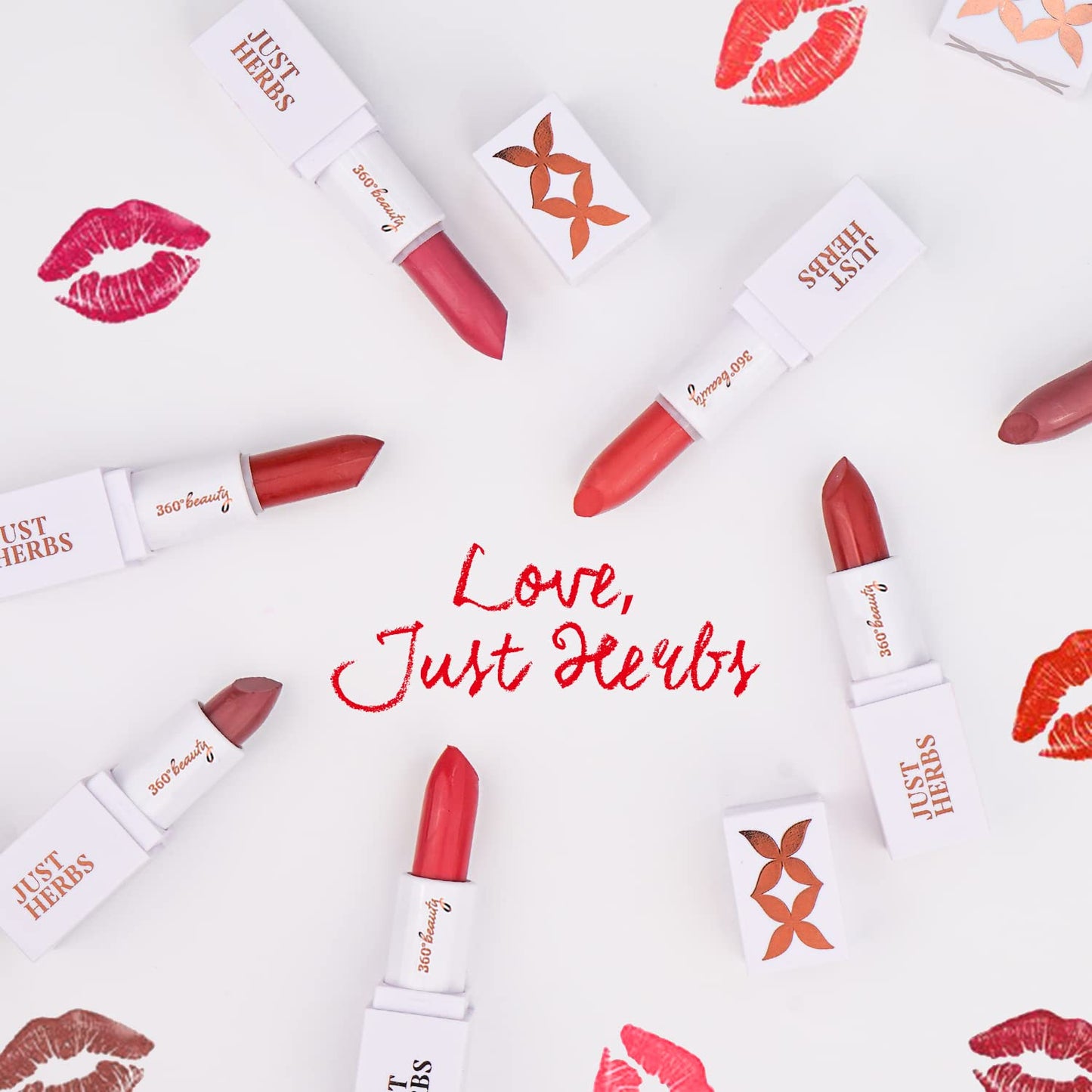 Just Herbs Ayurvedic Creamy Matte Half-Size Lipstick Kit - Peachy Pink, Burnt Red & Peachy Coral (1.8gm x 3)