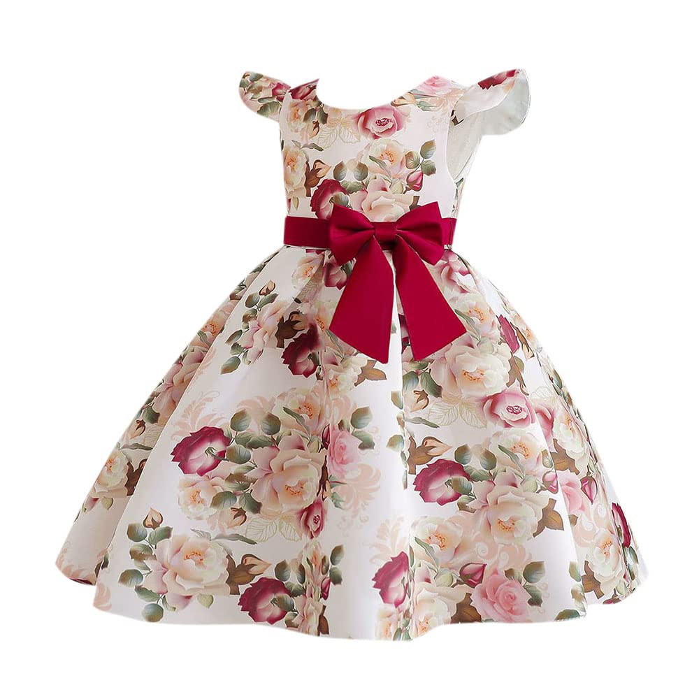 Hopscotch Girls Floral Print Party Dress In Red Color for Ages 7-8 Years
