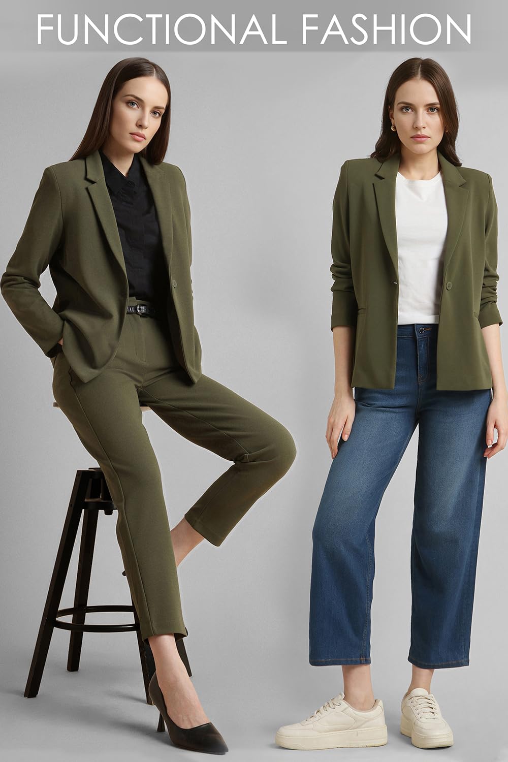 Van Heusen Women's Regular fit Blazer VWKZFRGP822008_Olive