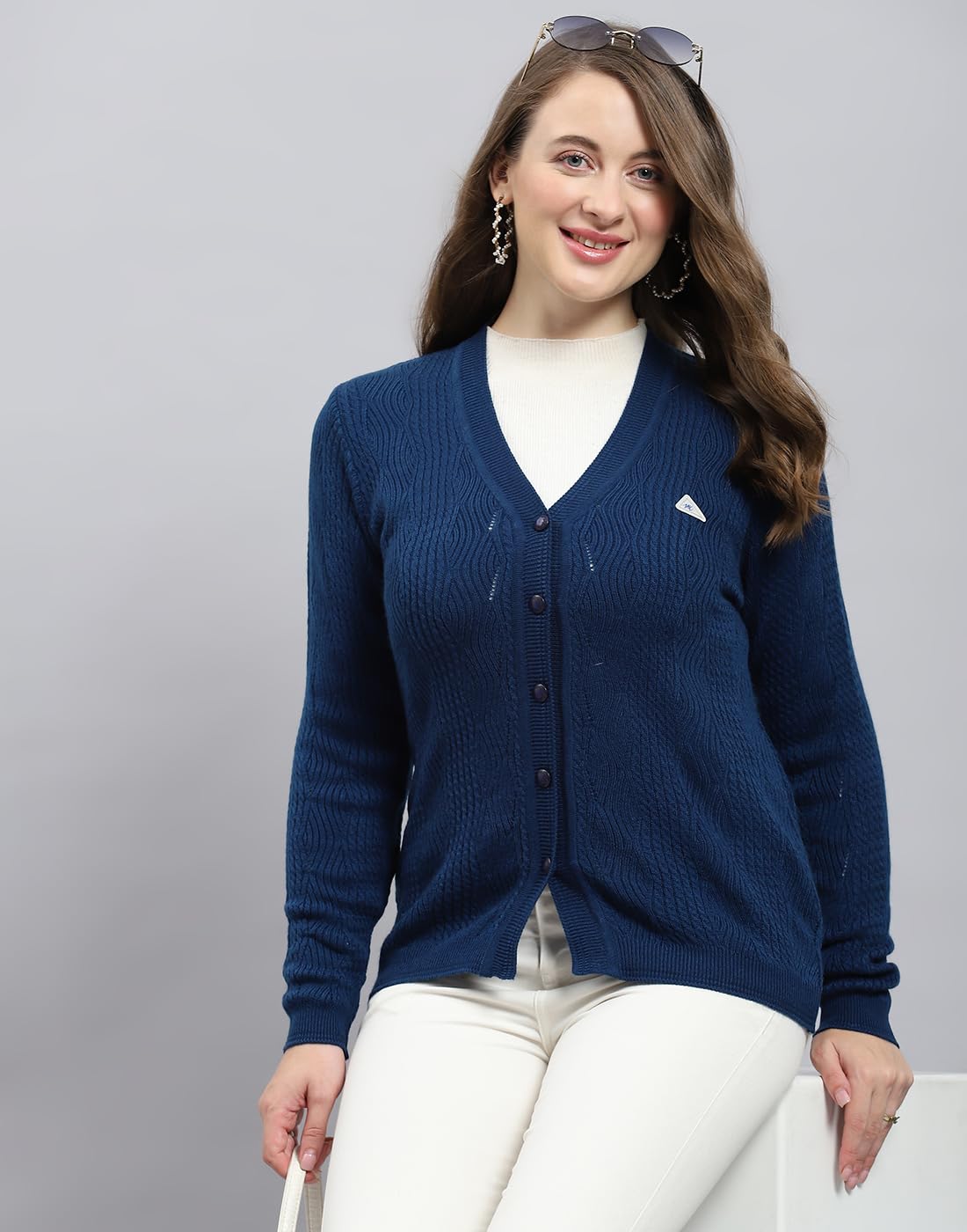 Monte Carlo Womens Self Design Front Open Wool Blend Cardigan Black 4XL