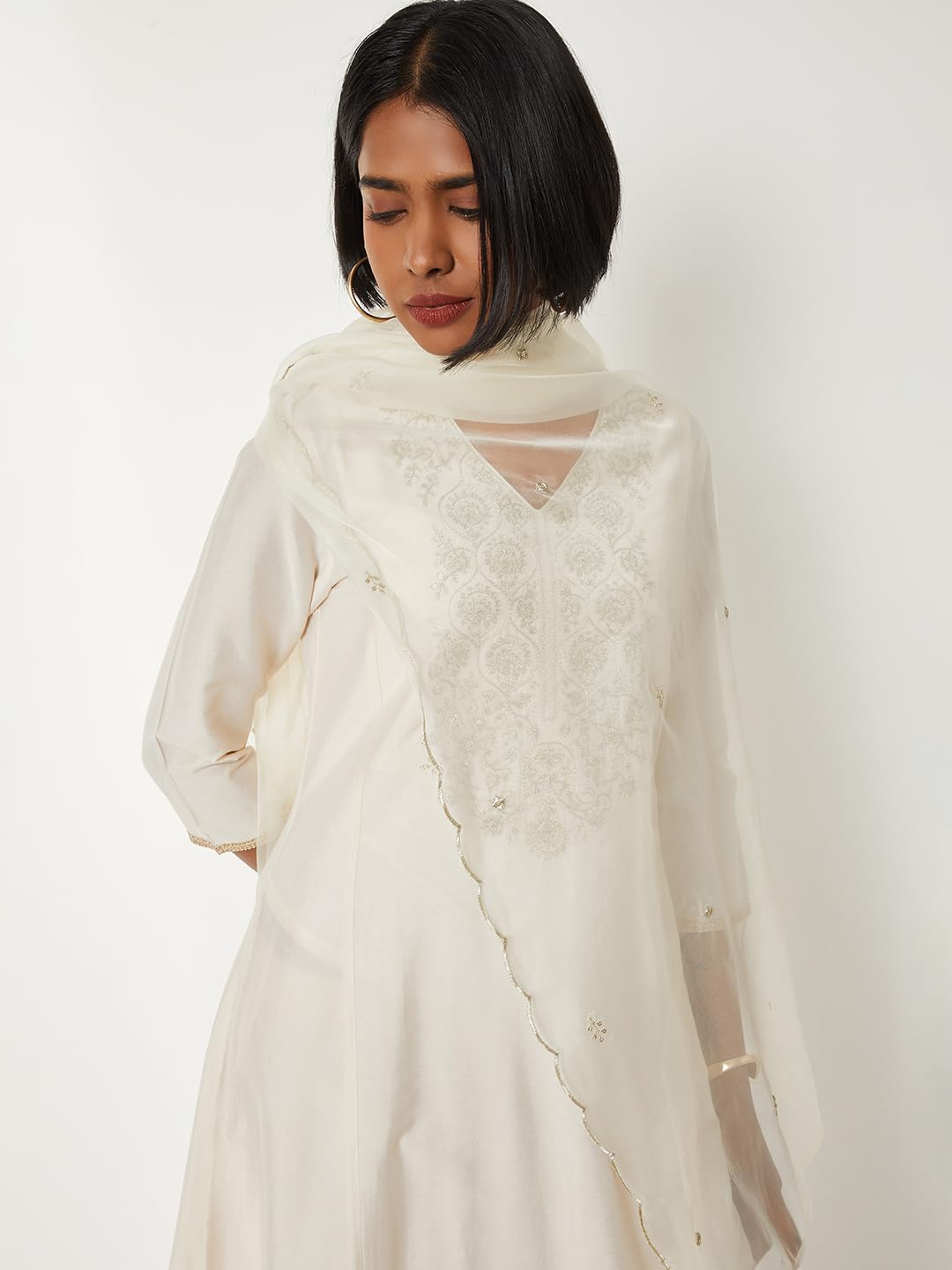 Max Women Embroidered A-line Kurta Set(White_XXL)