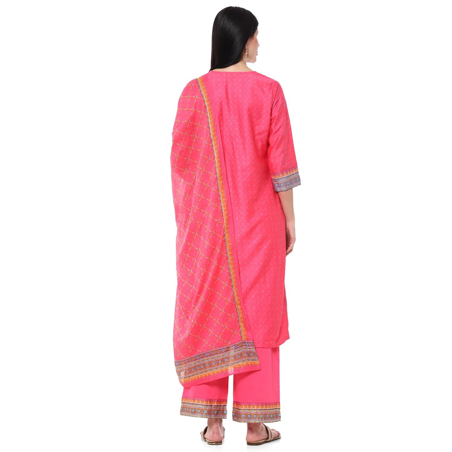 BIBA Women's Cotton PRINTED STRAIGHT KURTA SALWAR KURTA DUPATTA(SKDINDIE BOHO9454_FUCHSIA_38), Straight Fit, XL