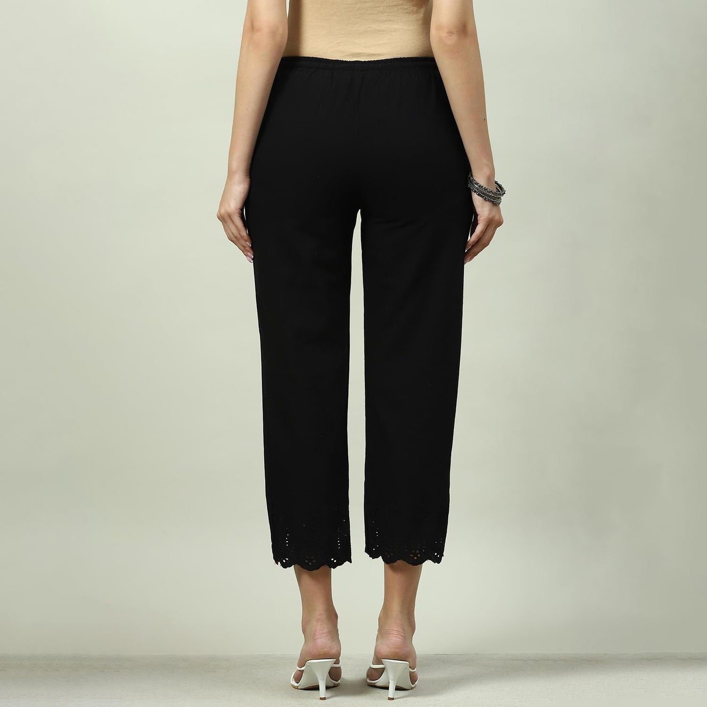 BIBA Women Solid Regular Fit Bottom Wear(Bottom W16946_Black_XXL)