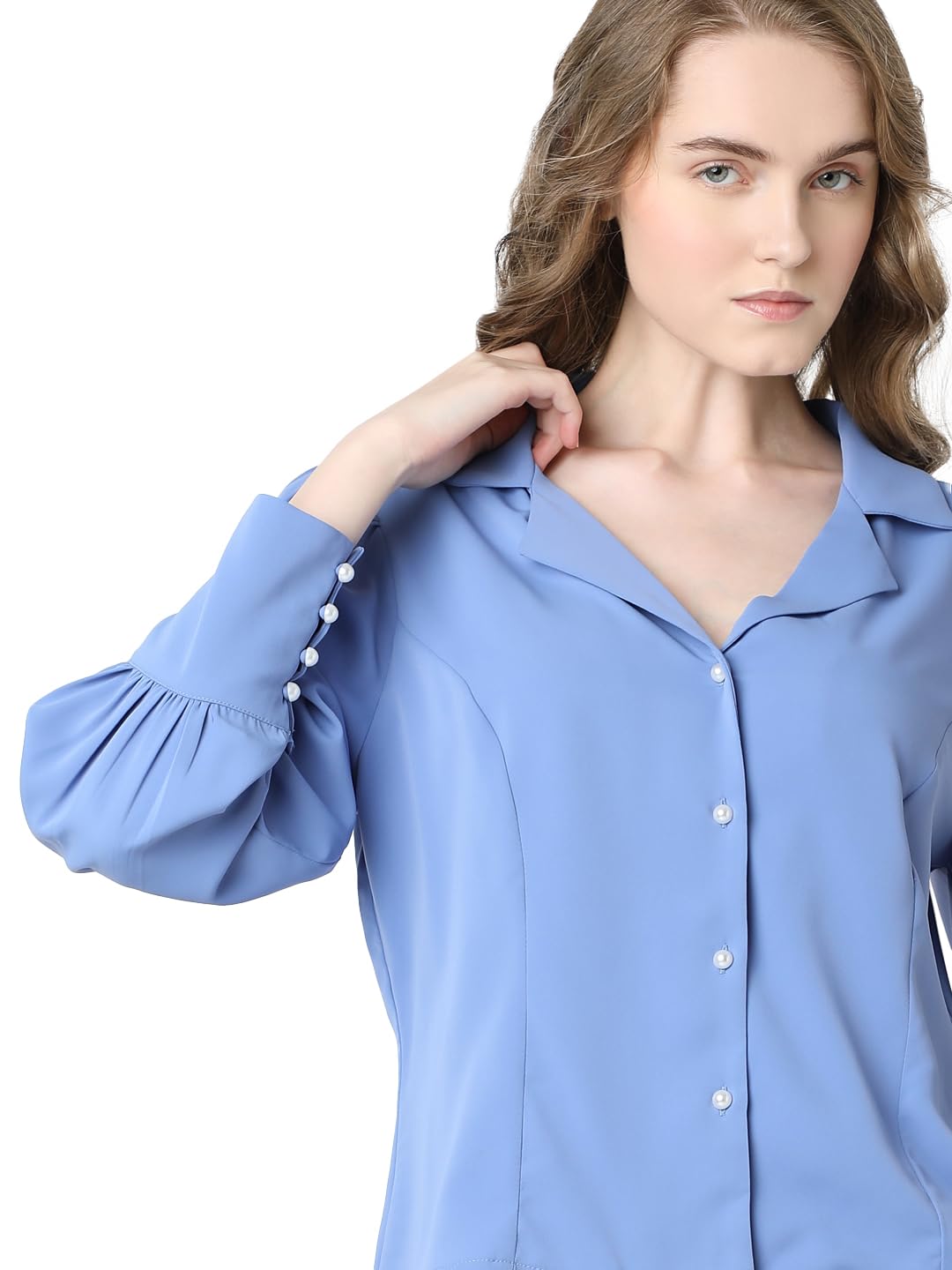 VERO MODA Women Solid Blue Polyester Regular Fit Shirt