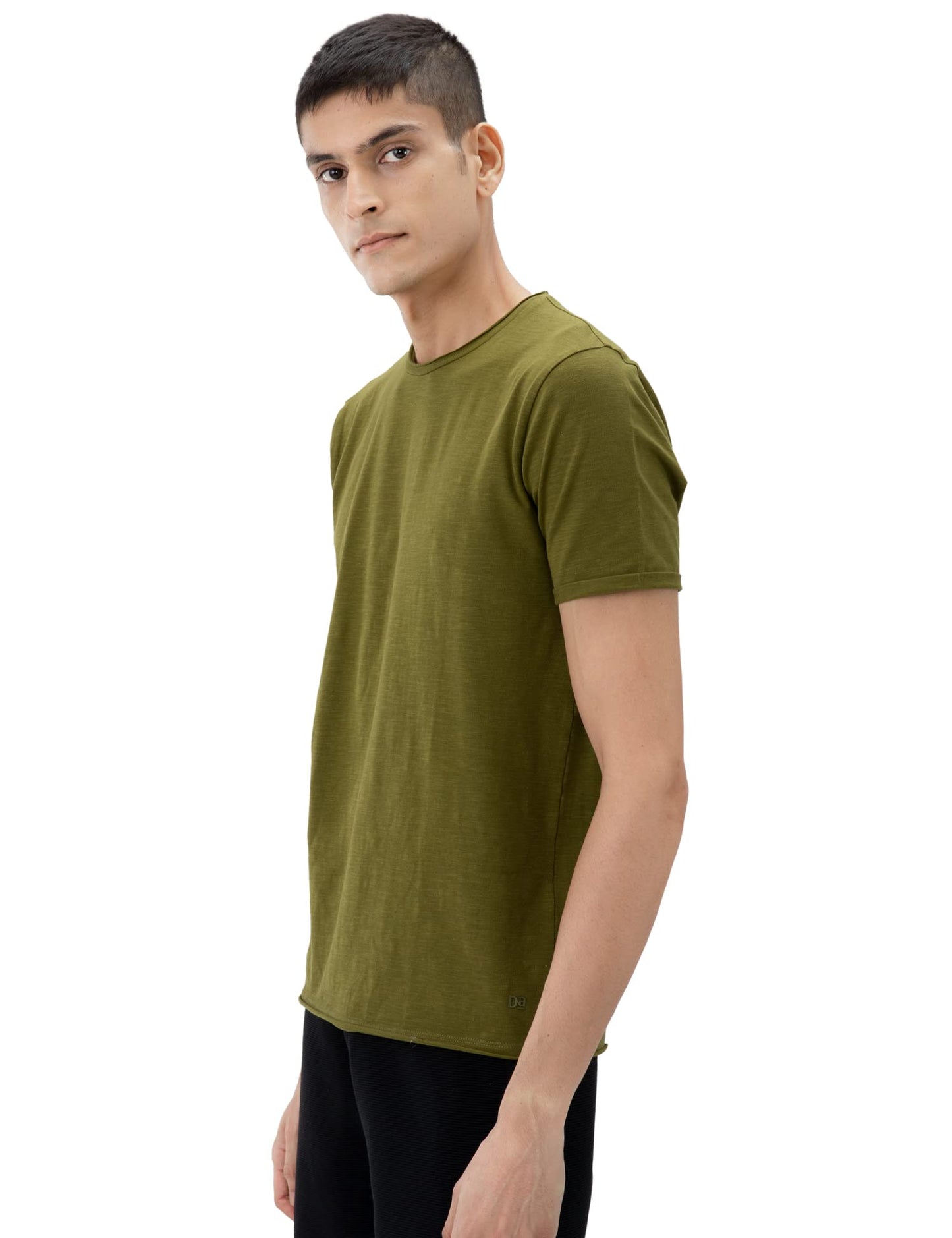 DAMENSCH Men’s Slim Fit Cotton-Elastane Blend Half Sleeve Casual T-Shirt | Round Neck T-Shirt Olive Green