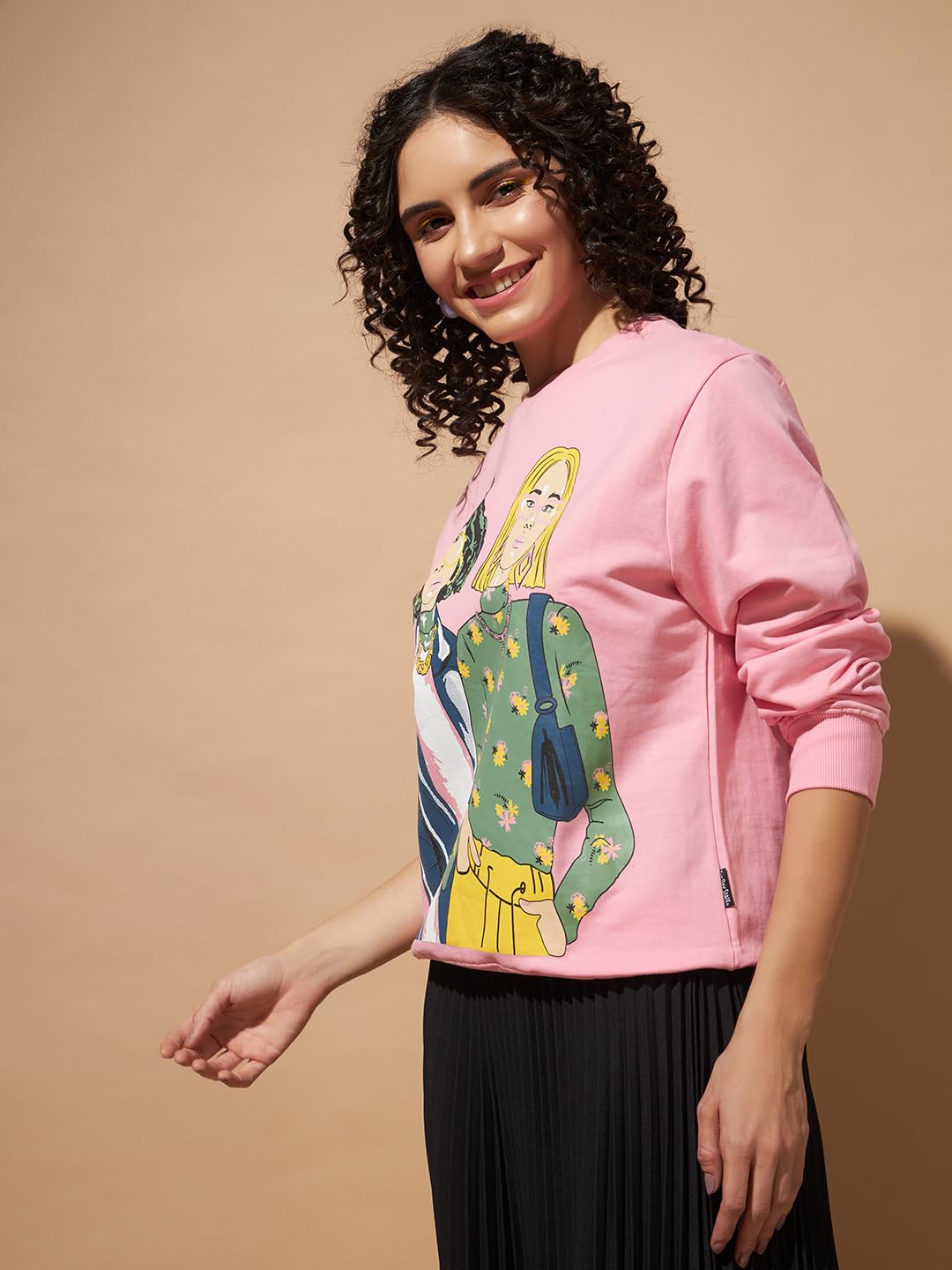 THE DRY STATE Women's Round Neck Loose Fit Sweatshirt with Graphic Print at Front