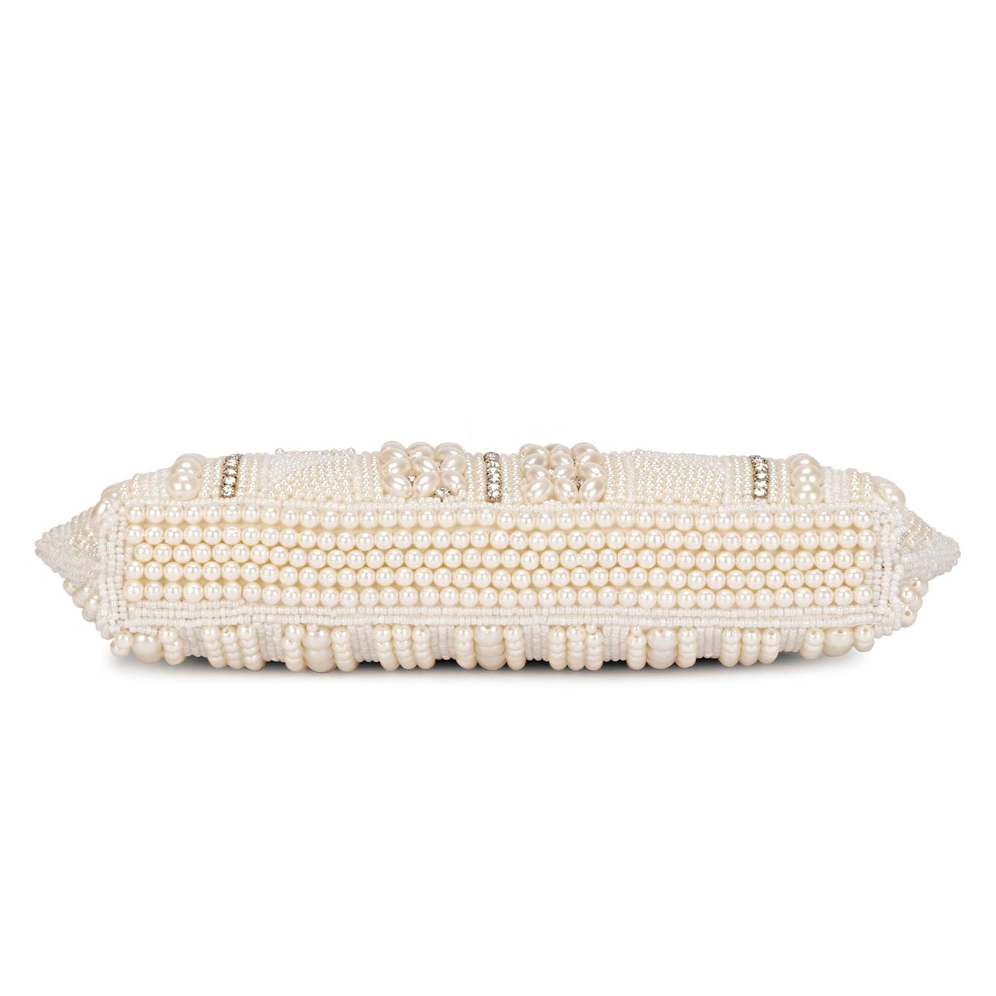 LONGING TO BUY Women Pearl Tote Clutch For Wedding & Eangement (White)